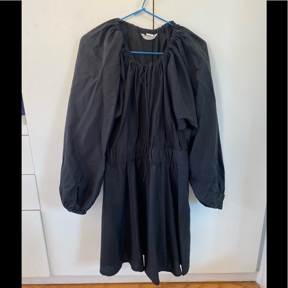 H&M Women’s Balloon Sleeve Black Dress Drawstring Neckline Size Small